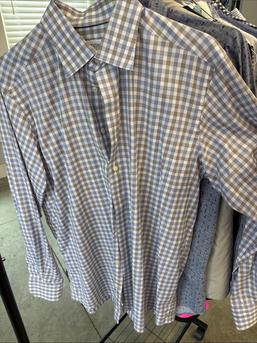 Eton Men's Check Dress Shirt in Light Blue and Gray Sz XL